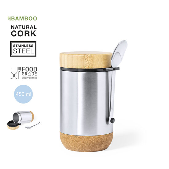 Nerūsējošā tērauda pusdienu kārba ar bambusa vāku – 450 ml