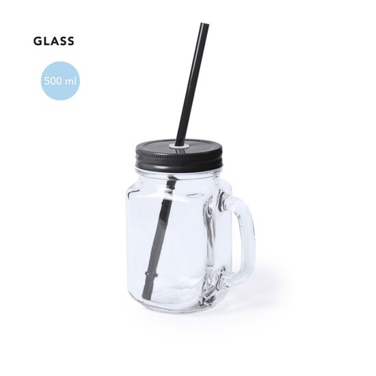 Stikla burciņas tipa krūze ar salmiņu – 500 ml