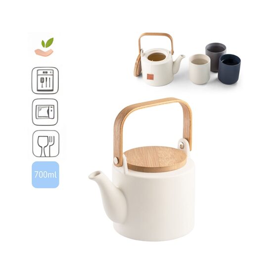 Keramikas tējkanna 700 ml ar bambusa vāku un rokturi