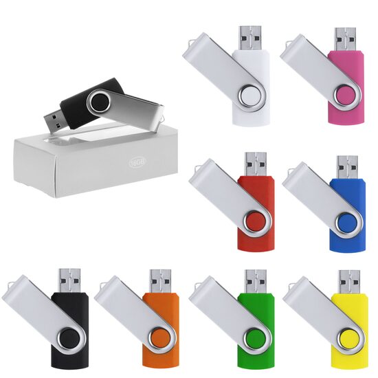 16GB USB zibatmiņa ar grozāmu metāla klipsi