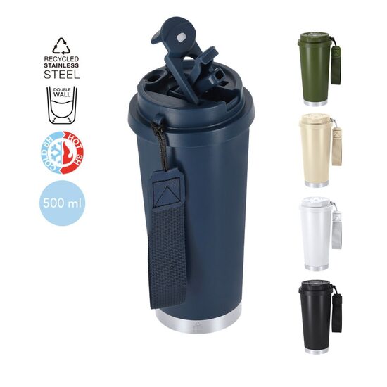 Termokrūze no pārstrādāta nerūsējošā tērauda ar salmiņu – 500 ml