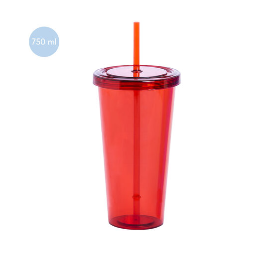  750 ml caurspīdīga PS plastmasas krūze ar salmiņu un personalizāciju