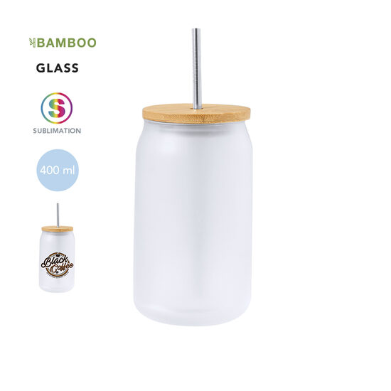 Sublimācijas stikla burciņa ar bambusa vāku – 400 ml