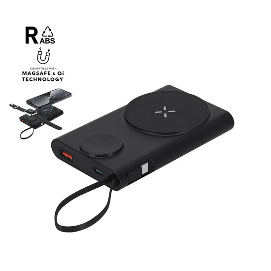 10 000 mAh ārējā uzlādes baterija no pārstrādāta ABS ar 15W bezvadu uzlādi un MagSafe