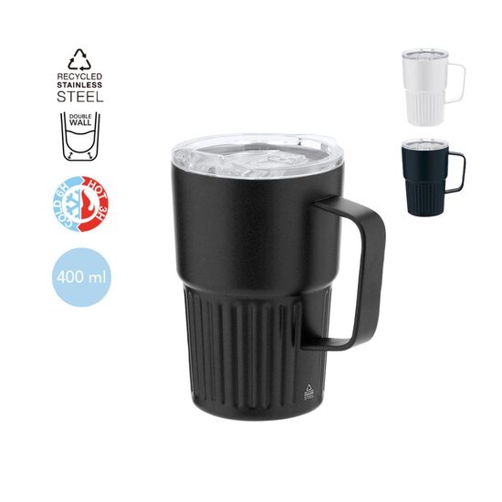 Termokrūze – 400 ml no pārstrādāta nerūsējošā tērauda ar rokturi