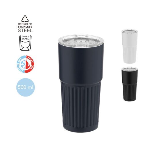 Termokrūze – 500 ml no pārstrādāta nerūsējošā tērauda ar caurspīdīgu vāciņu